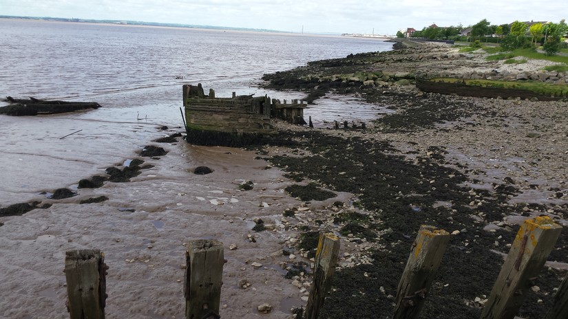 The remains of three timber hulled vessels where Earles Shipyard used to be