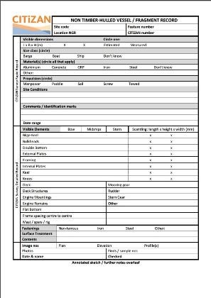 CITiZAN non-timber vessel recording form: click for a downloadable PDF form