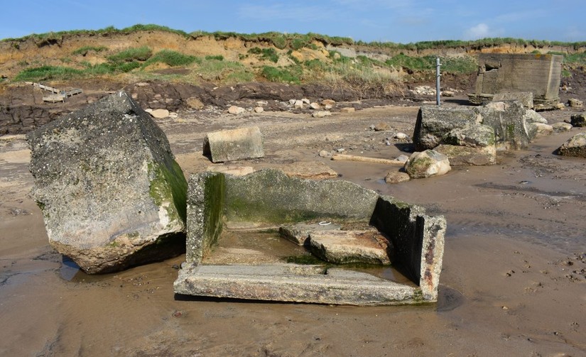 Remains of a First World War pillbox amongst Second World War defence remains