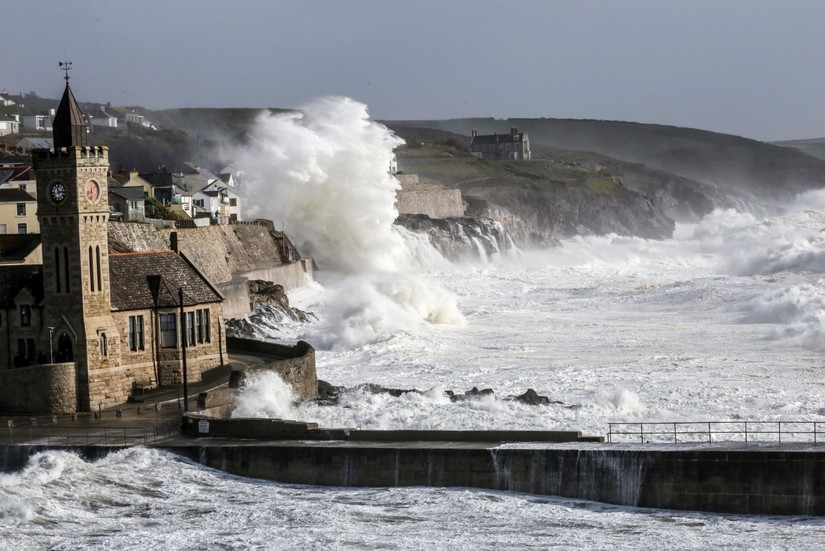 Example of coastal storm at Porthleven in Cornwall in 2017 