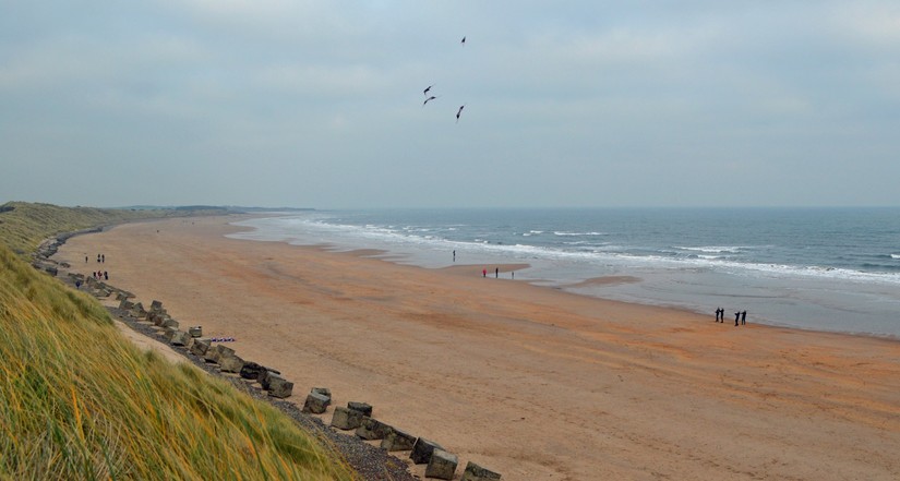 Kite-flyers near Low Hauxley, Druridge Bay 