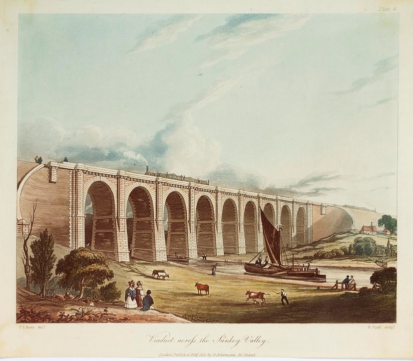 Viaduct over the Sankey Valley with two Mersey Flats in the foreground