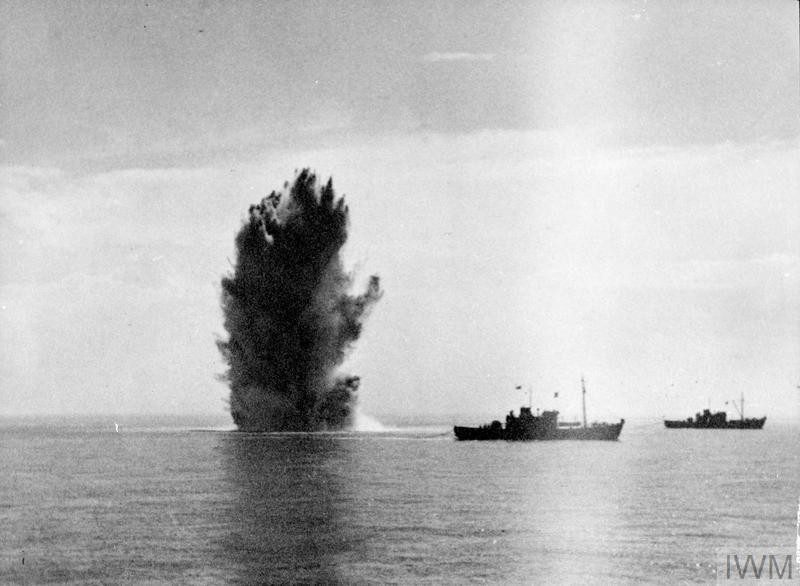 A sea mine detonates in the Thames Estuary during 1940