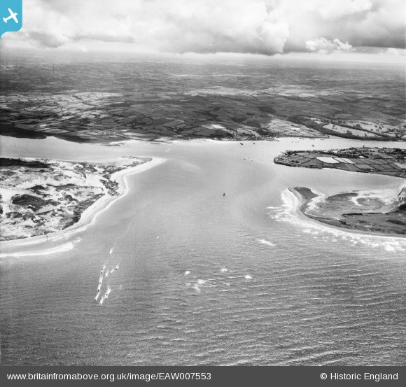 The entrance to the estuary in 1947, with the River Taw on the left, the River Torridge back right and the Skern tidal bay front right.